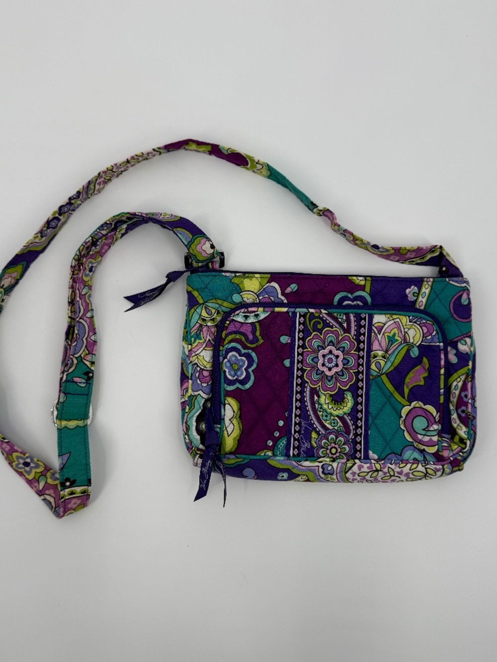 Vera Bradley Triple Zip Hipster Crossbody Bag Plum Crazy Purple Floral Paisley